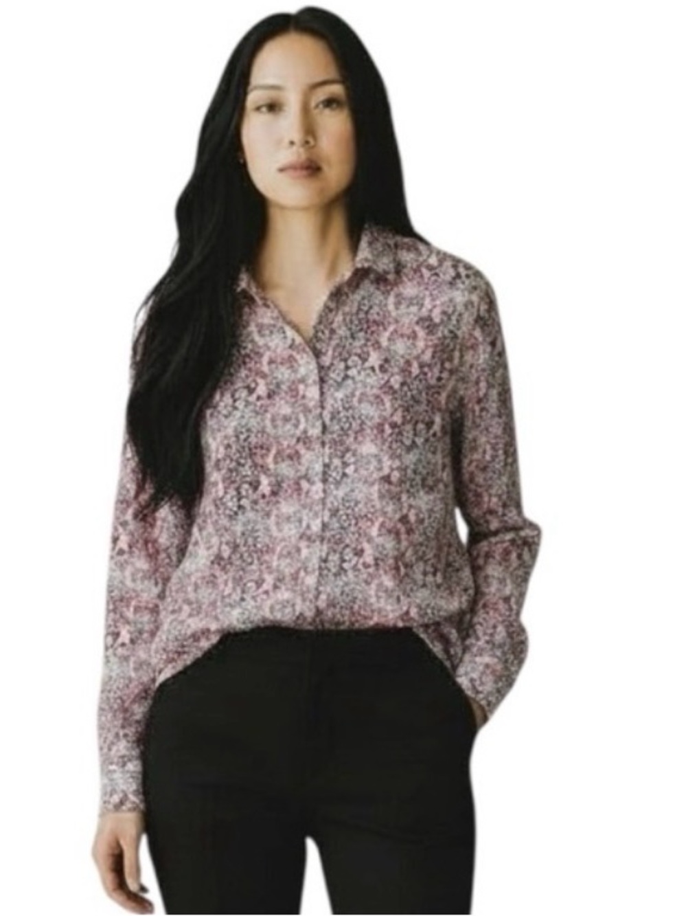 Lilla P Lightweight Office Wear Red and White Button Down Shirt size Small